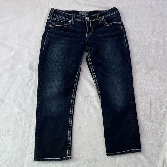 Suki High Capri Dark Wash Heavy Stitch Size 32 - Picture 2 of 8